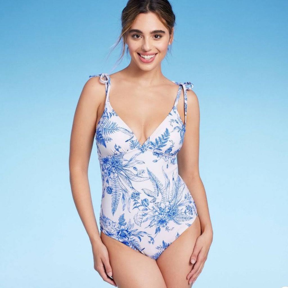 NWOT Kona Sol white and blue swimsuit